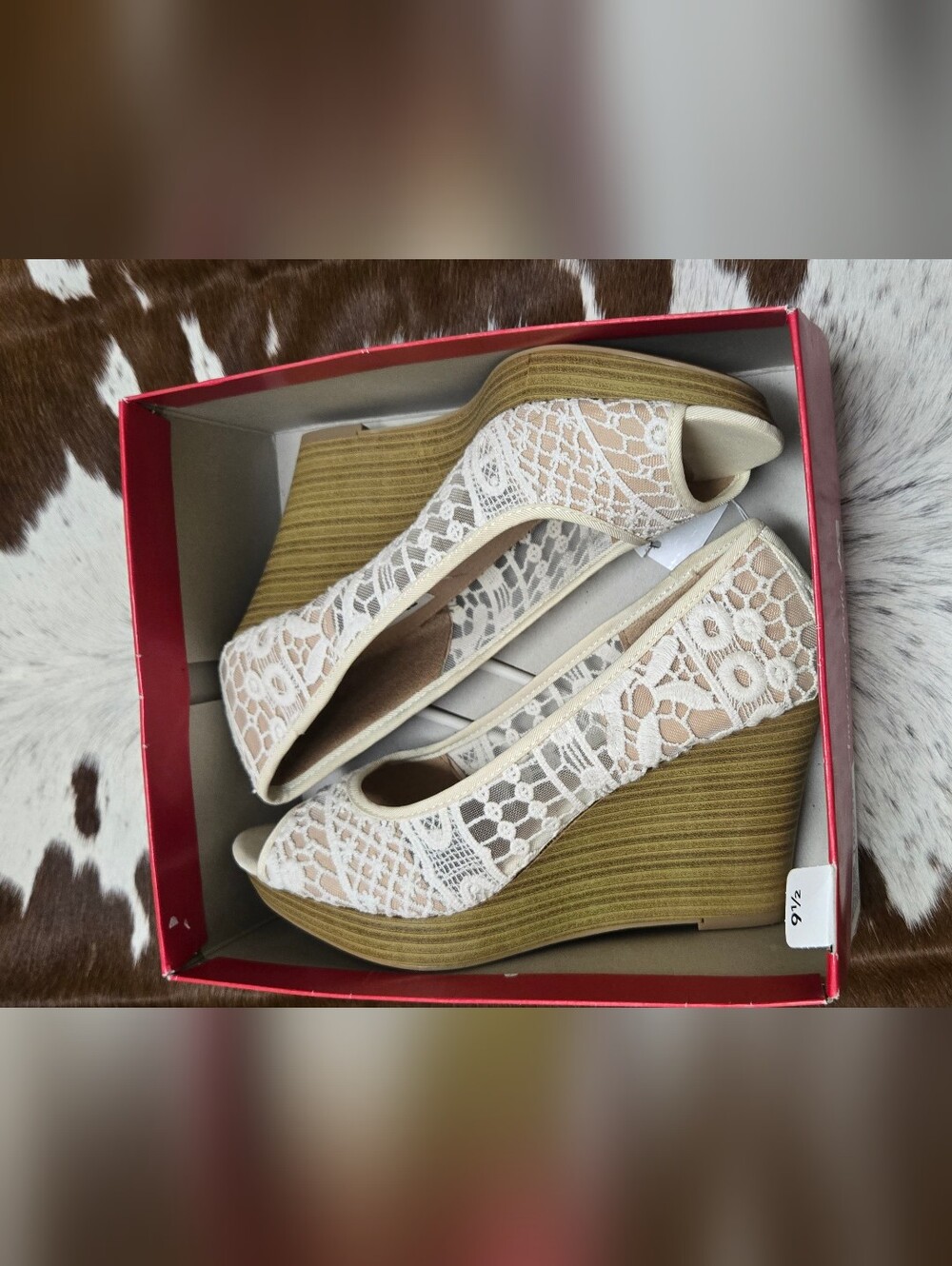 American Eagle Outfitters Cream And Nude Lace Peep-Toe Wedge Sandals